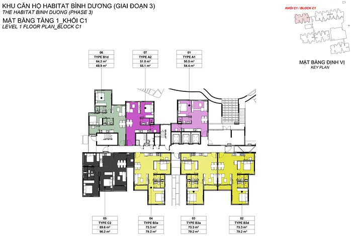 Mặt bằng Tầng 1 block C1 Habitat Bình Dương
