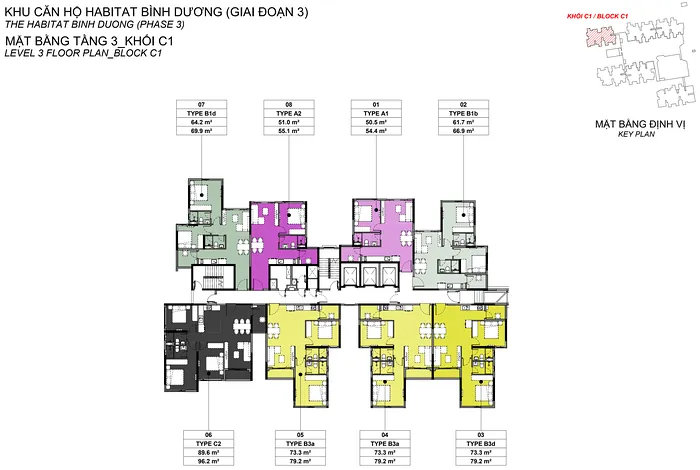 Mặt bằng Tầng 3 block C1 Habitat Bình Dương