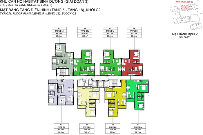 Mặt bằng Tầng điển hình 5–18 block C2 Habitat Bình Dương