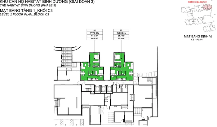 Mặt bằng Tầng 1 block C3 Habitat Bình Dương