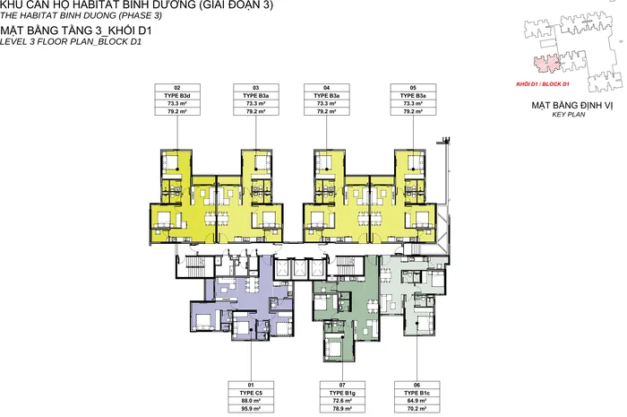 Mặt bằng Tầng 3 block D1 Habitat Bình Dương
