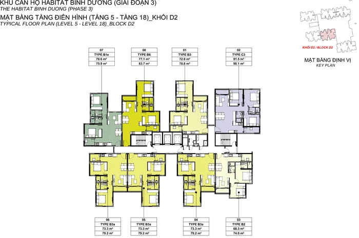 Mặt bằng Tầng điển hình 5–18 block D2 Habitat Bình Dương