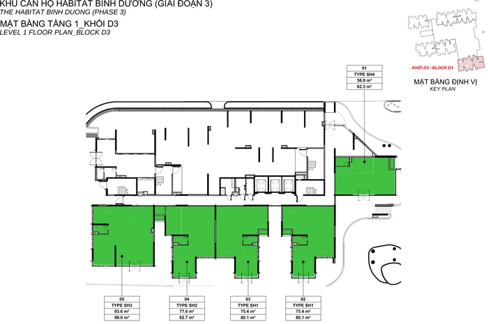 Mặt bằng Tầng 1 block D3 Habitat Bình Dương