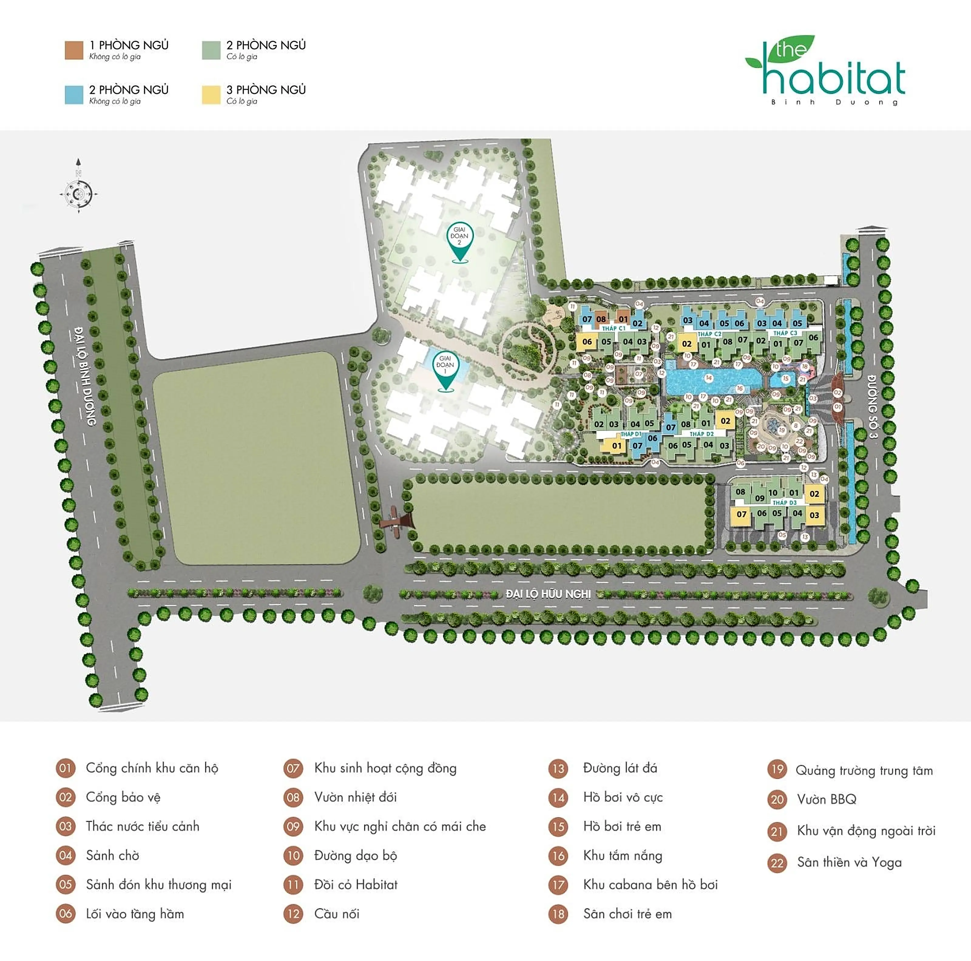 Mặt bằng tổng thể dự án Habitat Bình Dương, các tháp C1, C2, C3, D1, D2, D3
